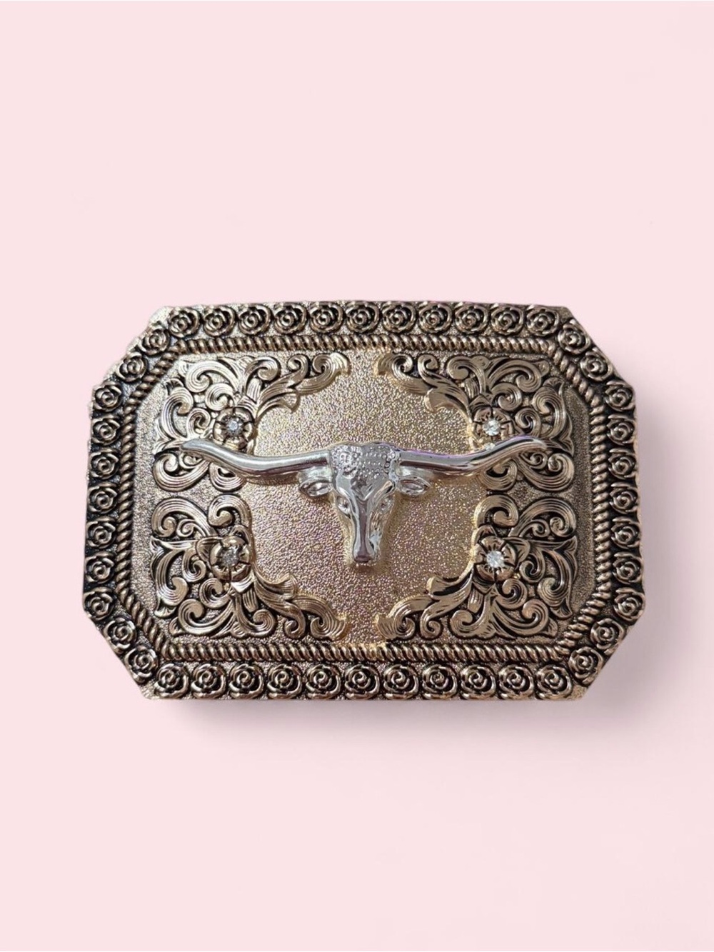 Western Longhorn Buckle in Silver and Gold